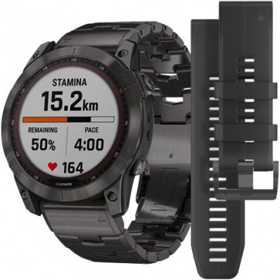 Смарт-годинник Garmin Fenix 7X Sapphire Solar C. Grey DLC Titanium w. Carbon Grey DLC Vented T. Band (010-02541-27)